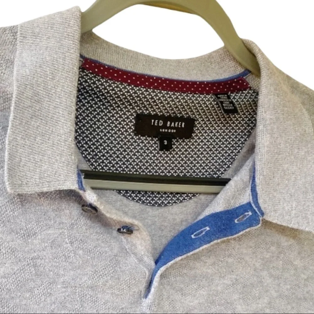 TED BAKER LONDON Long Sleeve 3-button Lightweight Polo Sweater,‎ Size M/38.